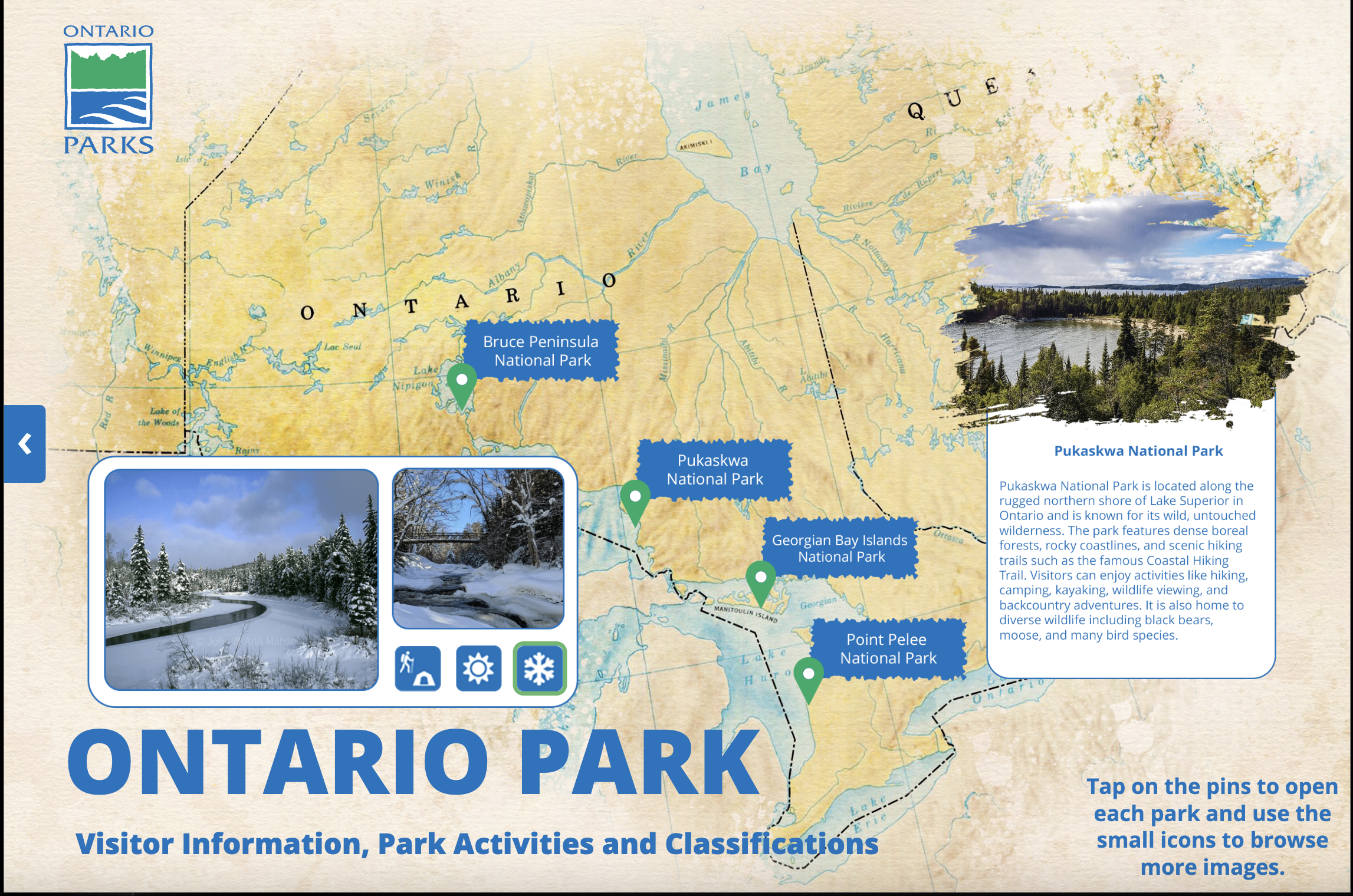 Ontario Parks kiosk main interface screen